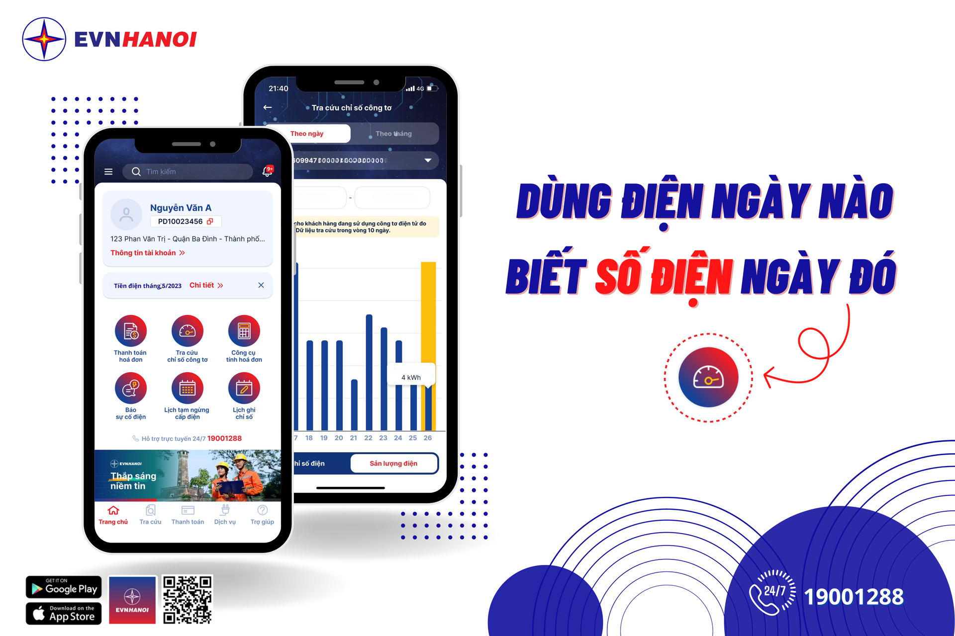 Tra cứu điện năng tiêu thụ qua App EVNHANOI trong tháng một cách dễ dàng, nhanh chóng.