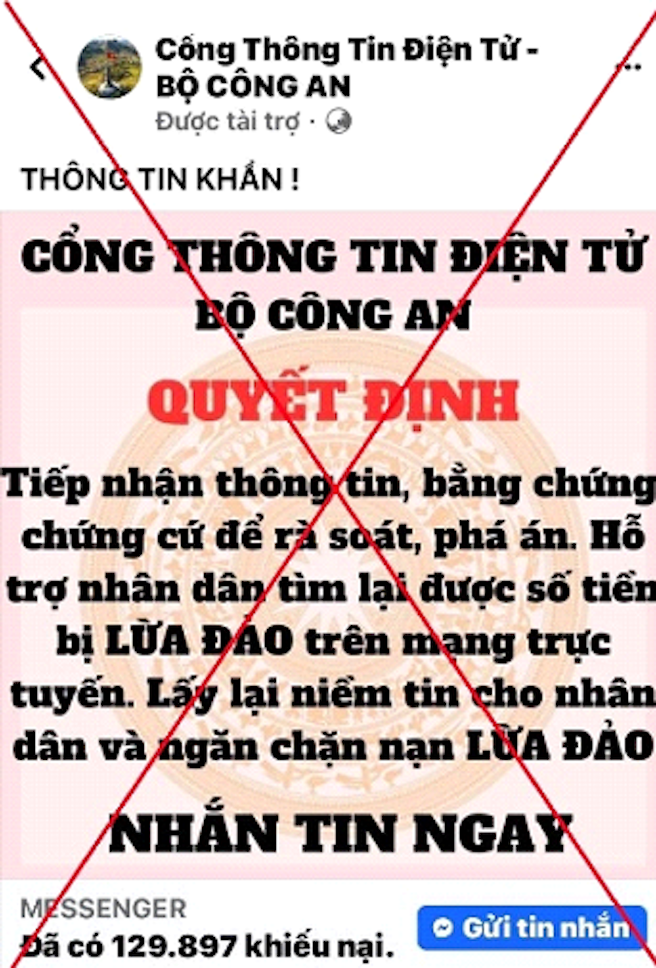 Trang facebook mạo danh Cổng Thông tin điện tử Bộ Công an.