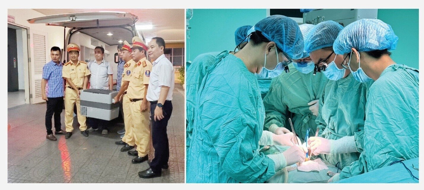 Hình ảnh đoàn ghép tạng về đến sân bay Huế và thực hiện ca ghép cho người bệnh tại Bệnh viện TW Huế. (Ảnh: BVCC)