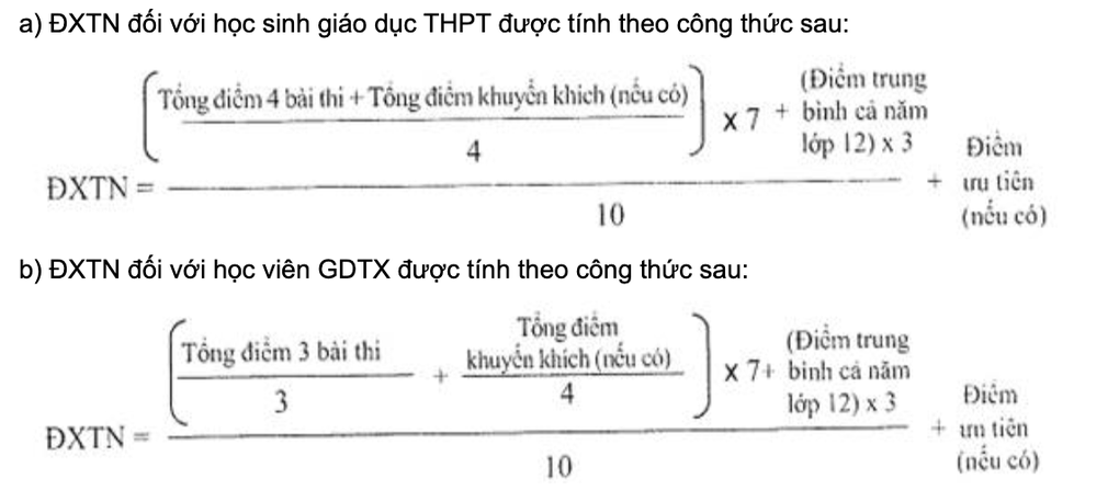 Công thức tính điểm xét tốt nghiệp năm 2024. (Ảnh chụp màn hình)