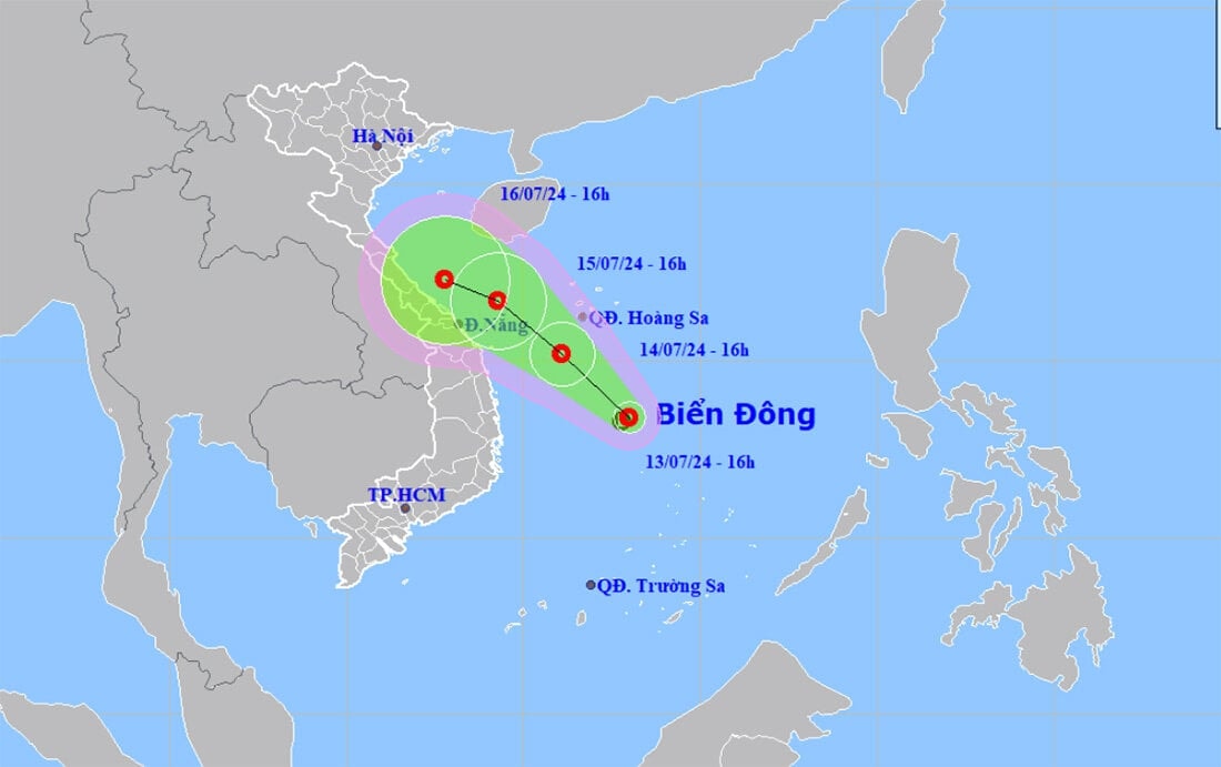 Dự báo đường đi của áp thấp nhiệt đới. (Ảnh: Trung tâm Dự báo khí tượng thuỷ văn quốc gia)