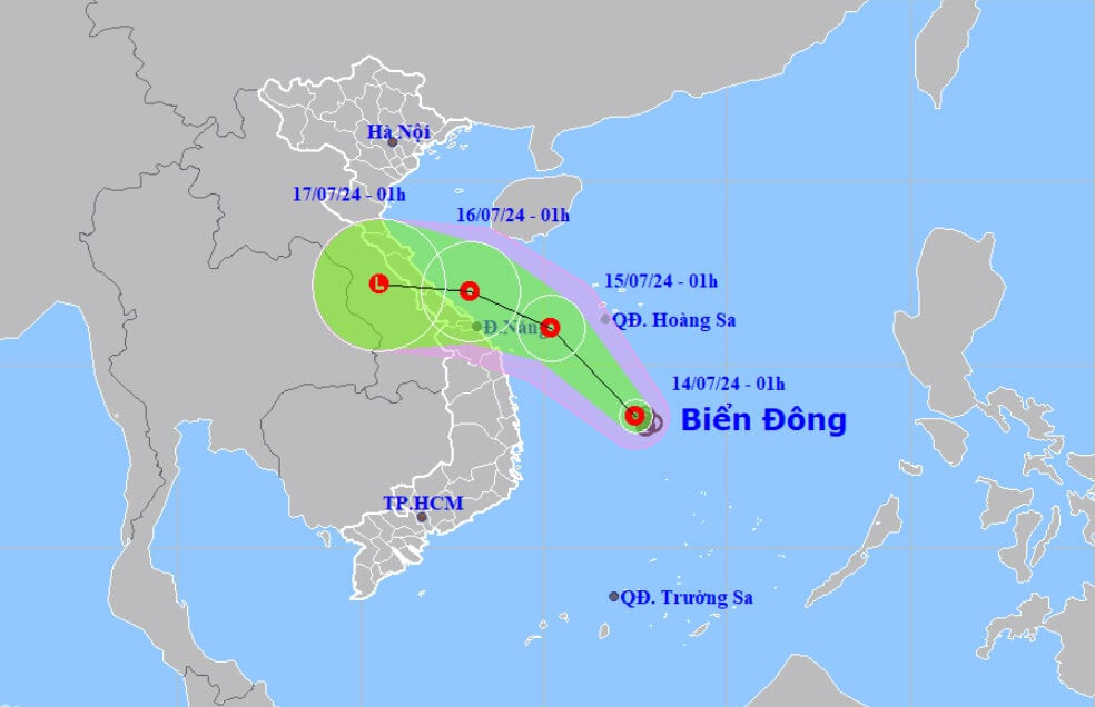 Áp thấp nhiệt đới hướng vào các tỉnh miền Trung. (Ảnh: Trung tâm Dự báo khí tượng thuỷ văn quốc gia)