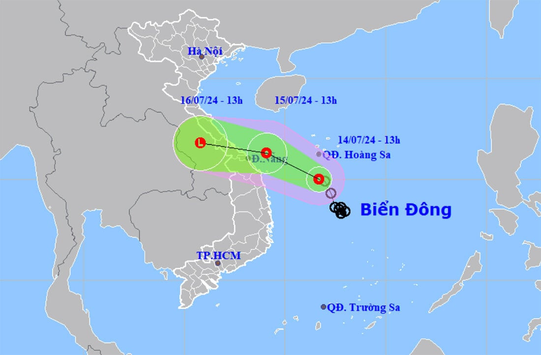 Dự báo đường đi của áp thấp nhiệt đới. (Ảnh: Trung tâm Dự báo khí tượng thuỷ văn quốc gia)