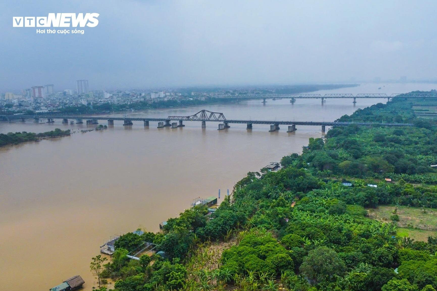 Nước lũ dâng cao, nông dân bãi giữa sông Hồng chèo thuyền mang nông sản đi bán - 1