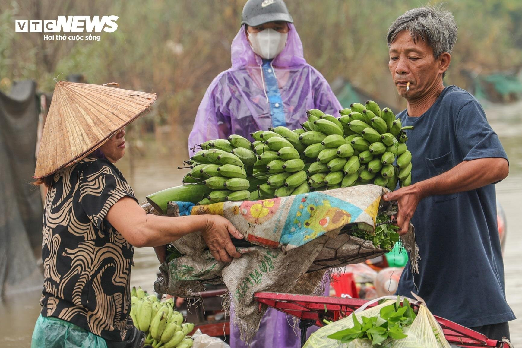 Nước lũ dâng cao, nông dân bãi giữa sông Hồng chèo thuyền mang nông sản đi bán - 6