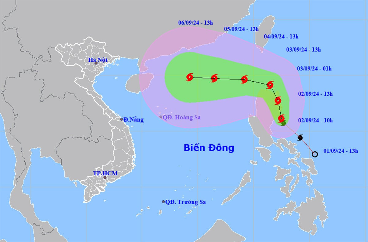 Dự báo đêm mai 3/9, bão Yagi sẽ đi vào Biển Đông. (Nguồn: NCHMF)