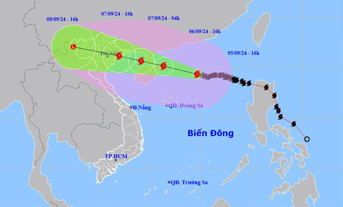 Dự báo siêu bão Yagi sắp đổ bộ đất liền Việt Nam. (Nguồn: NCHMF)