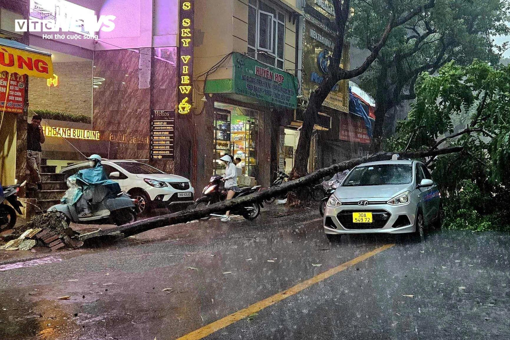 Hà Nội: Ảnh hưởng siêu bão Yagi, cây đổ khiến tường sập, ô tô bẹp dúm trên đường - 6