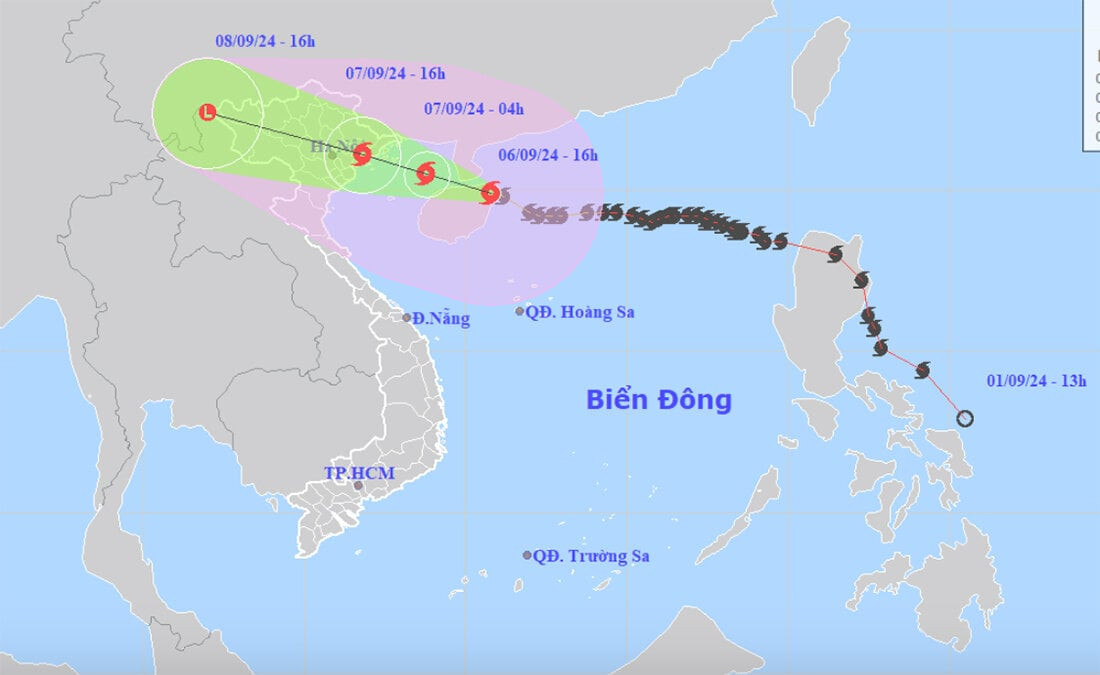 Đường đi của siêu bão Yagi.