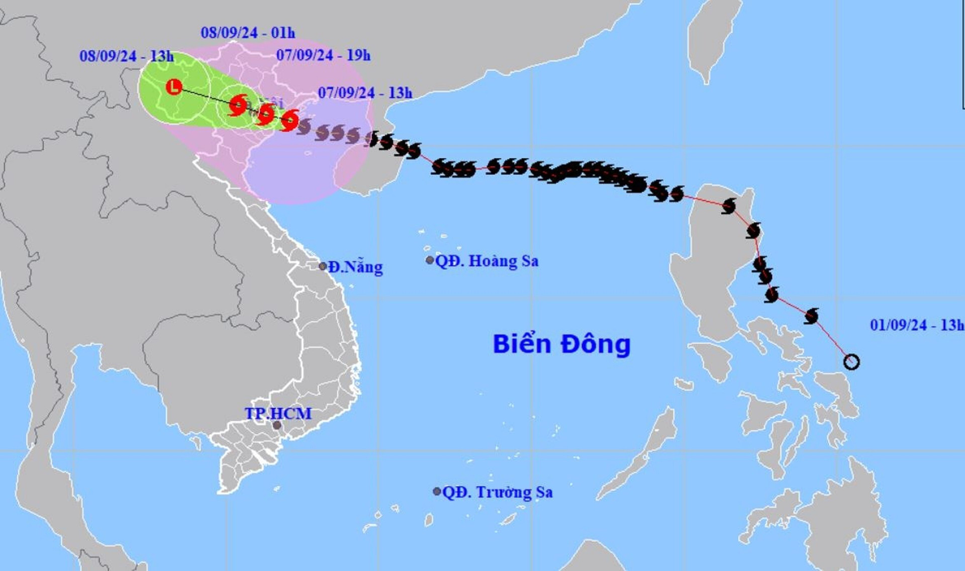 Vị trí và đường đi của bão số 3 lúc 14h chiều 7/9.