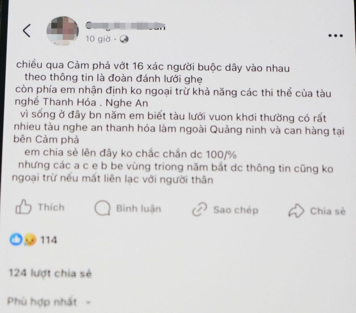 Thông tin thất thiệt do bà H. đăng tải.