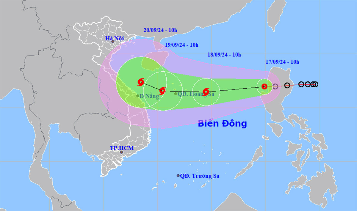 Dự báo đường đi, cường độ và khu vực ảnh hưởng của áp thấp nhiệt đới. (Nguồn: NCHMF)