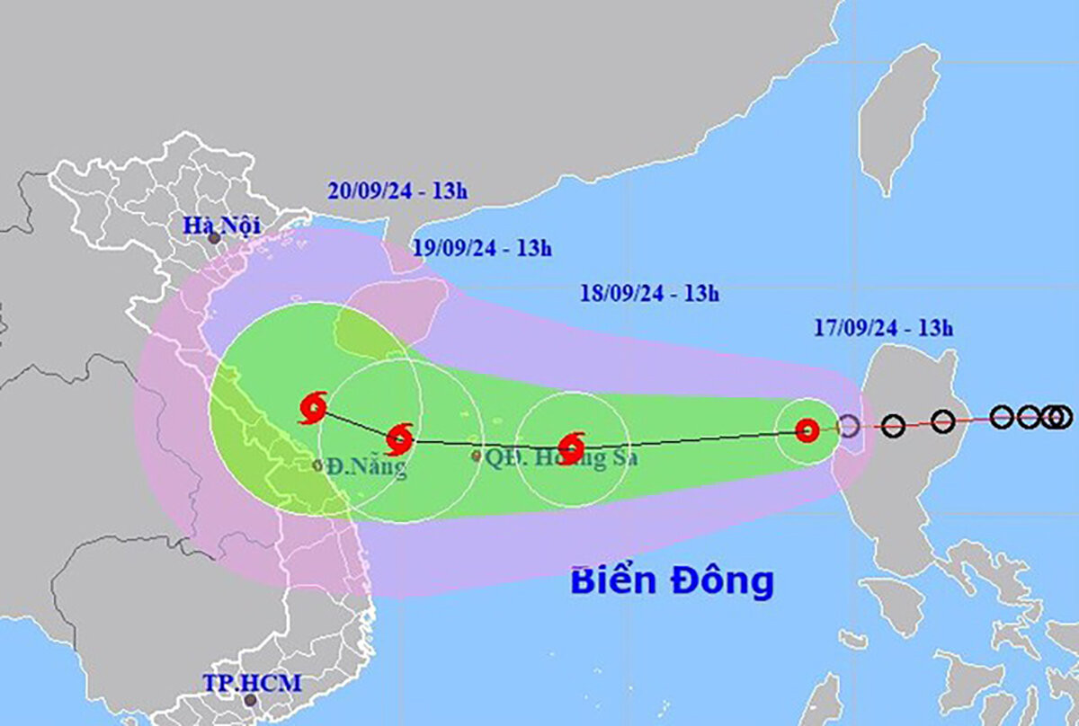 Dự báo vị trí và đường đi của áp thấp nhiệt đới. (Ảnh: NCHMF)