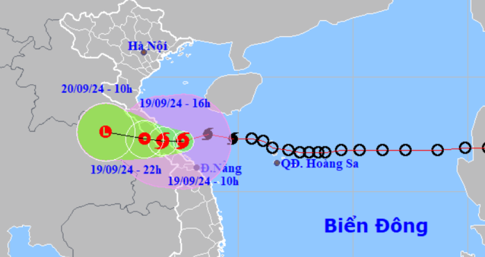 Dự báo chiều nay, bão số 4 đổ bộ đổ bộ đất liền Quảng Bình - Quảng Trị. (Ảnh: NCHMF)