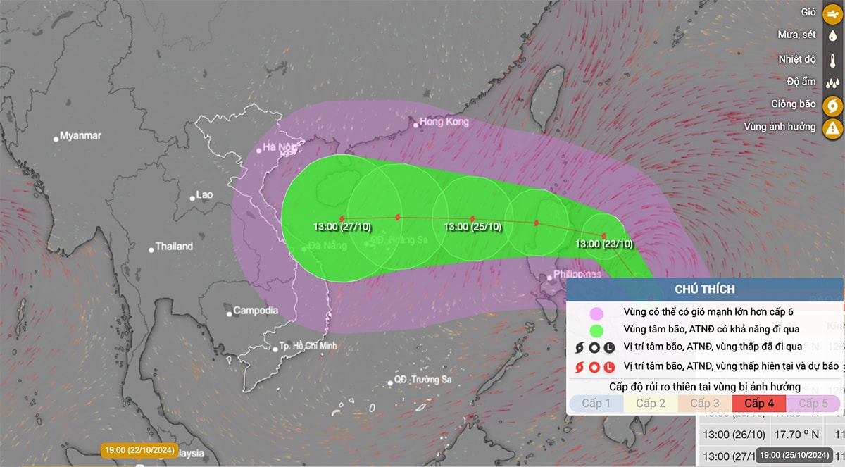 Dự báo đường đi và khu vực ảnh hưởng của bão Trami. (Nguồn: NCHMF)