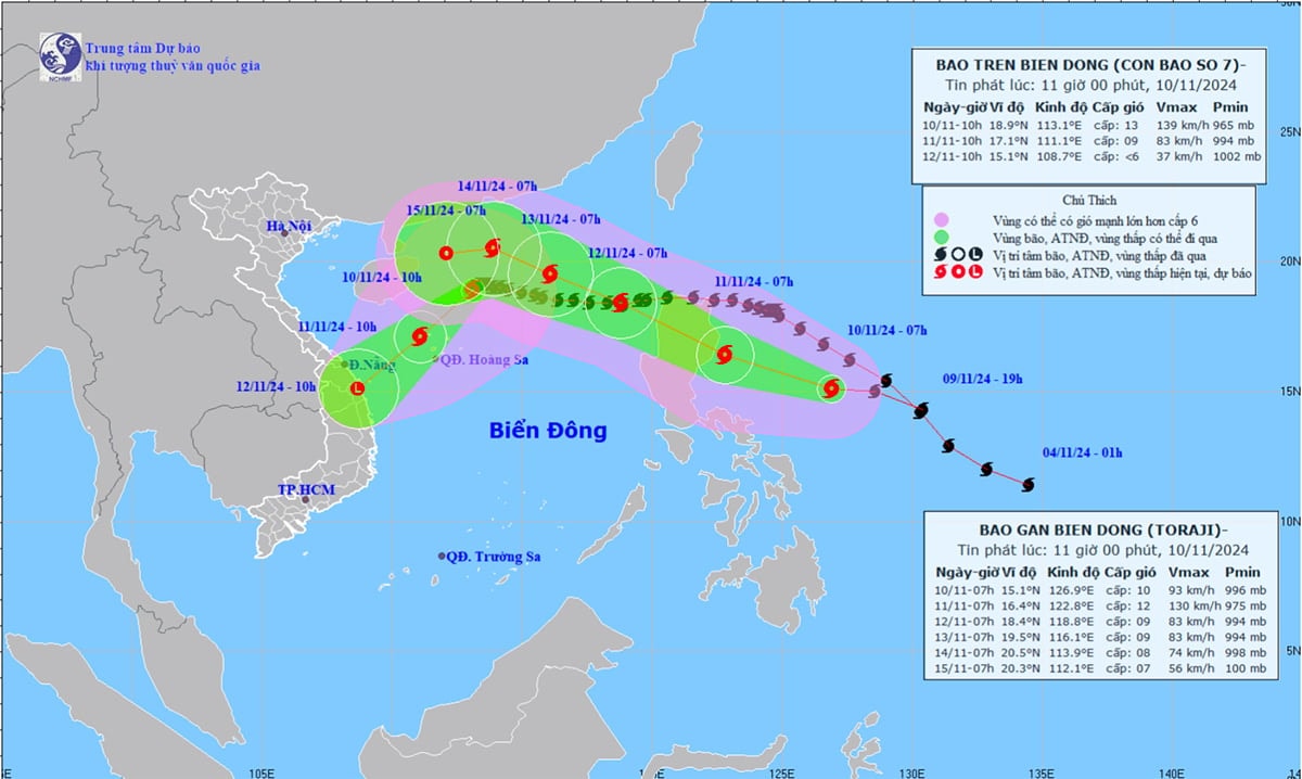 Ngày mai bão Toraji đổ bộ Biển Đông. (Nguồn: NCHMF)