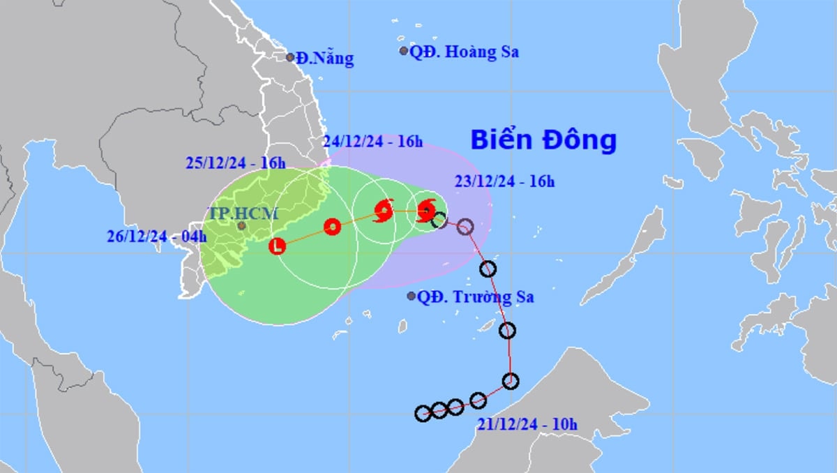 Dự báo đường đi và khu vực ảnh hưởng của bão số 10. (Nguồn: NCHMF)