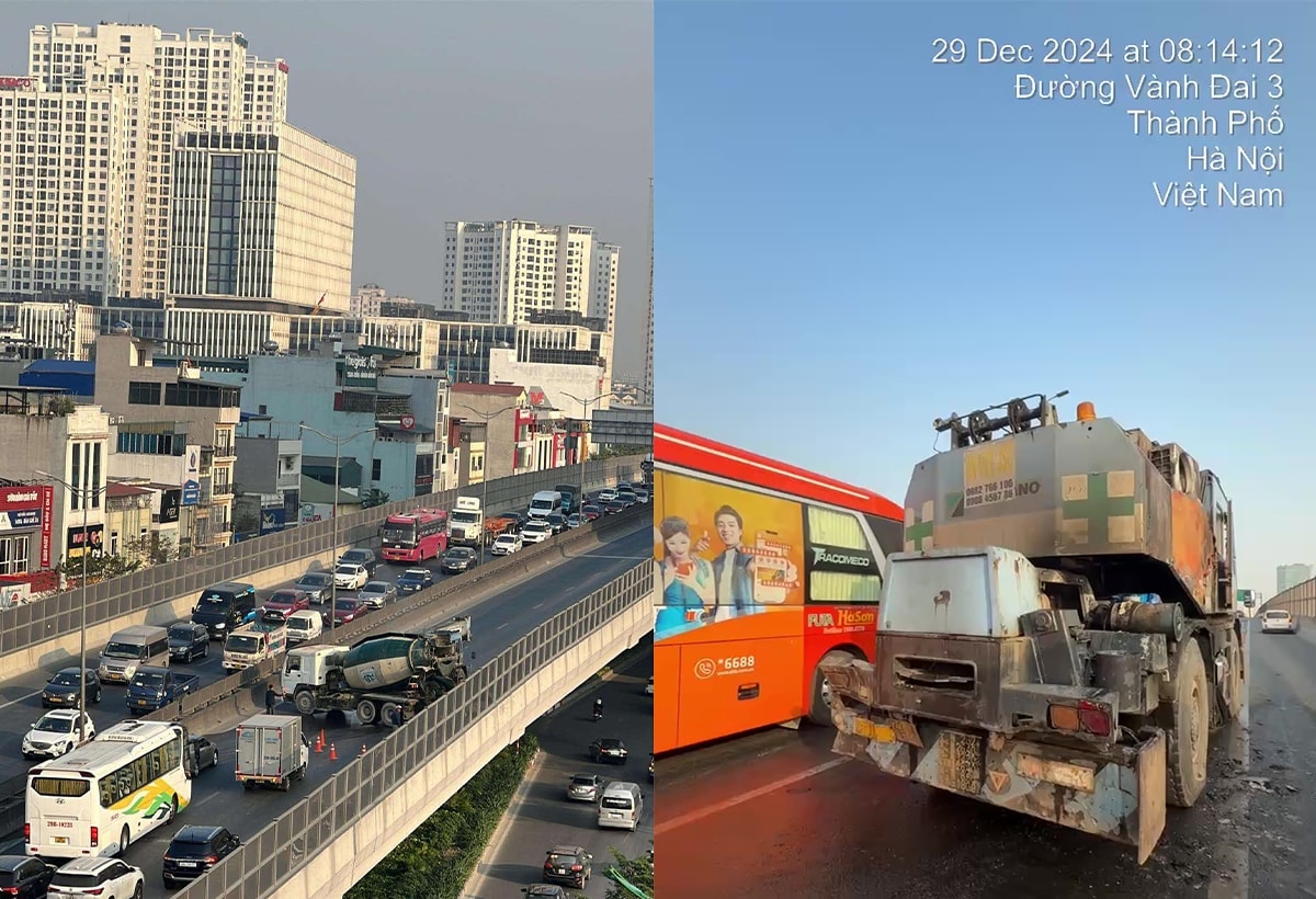 xe cau chay ngun ngut o vanh dai 3 tren cao doan qua mai dich, ha noi hinh anh 2