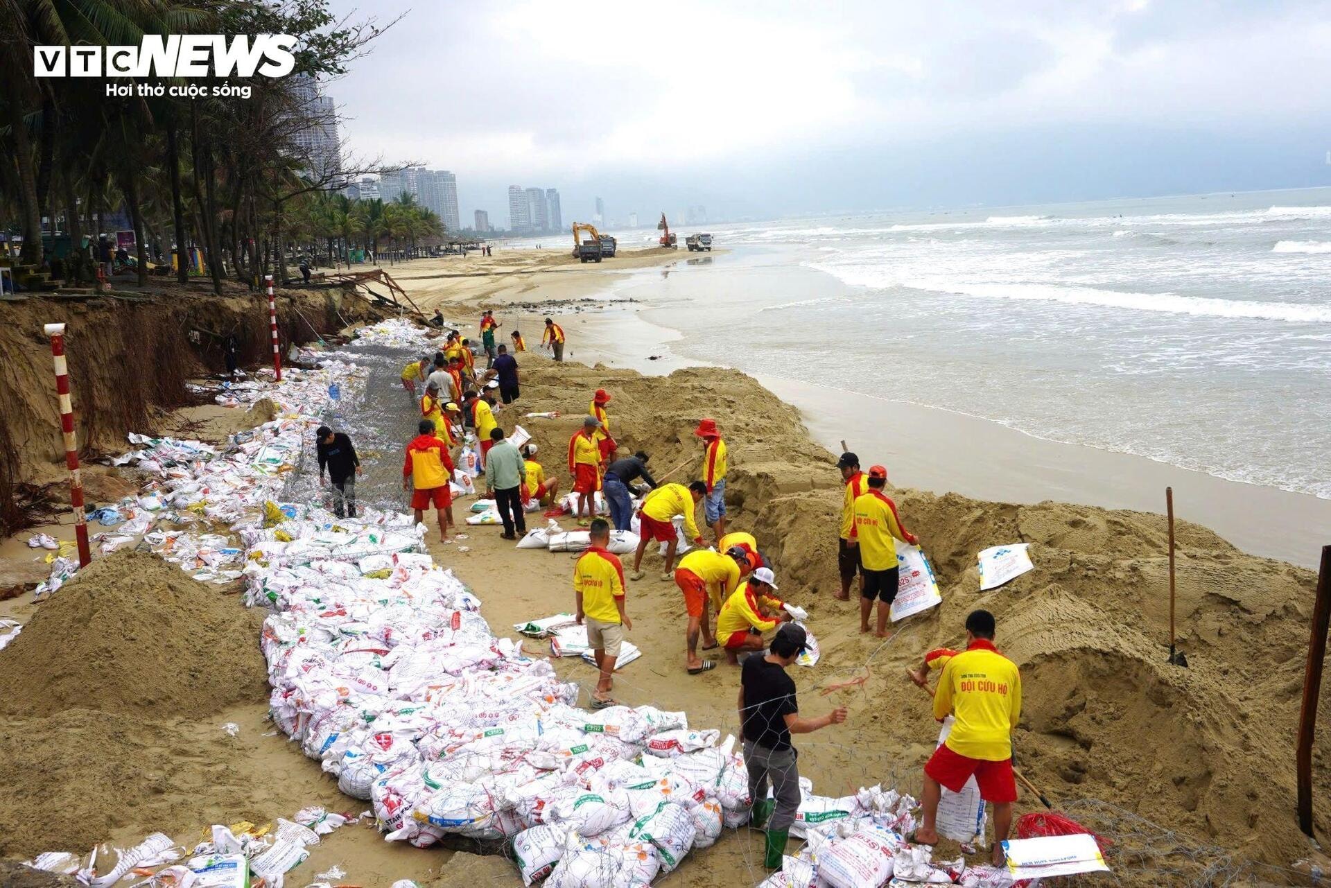 Hàng trăm người dựng tường ngăn sóng, 'vá' bãi biển đẹp nhất hành tinh ở Đà Nẵng - 1