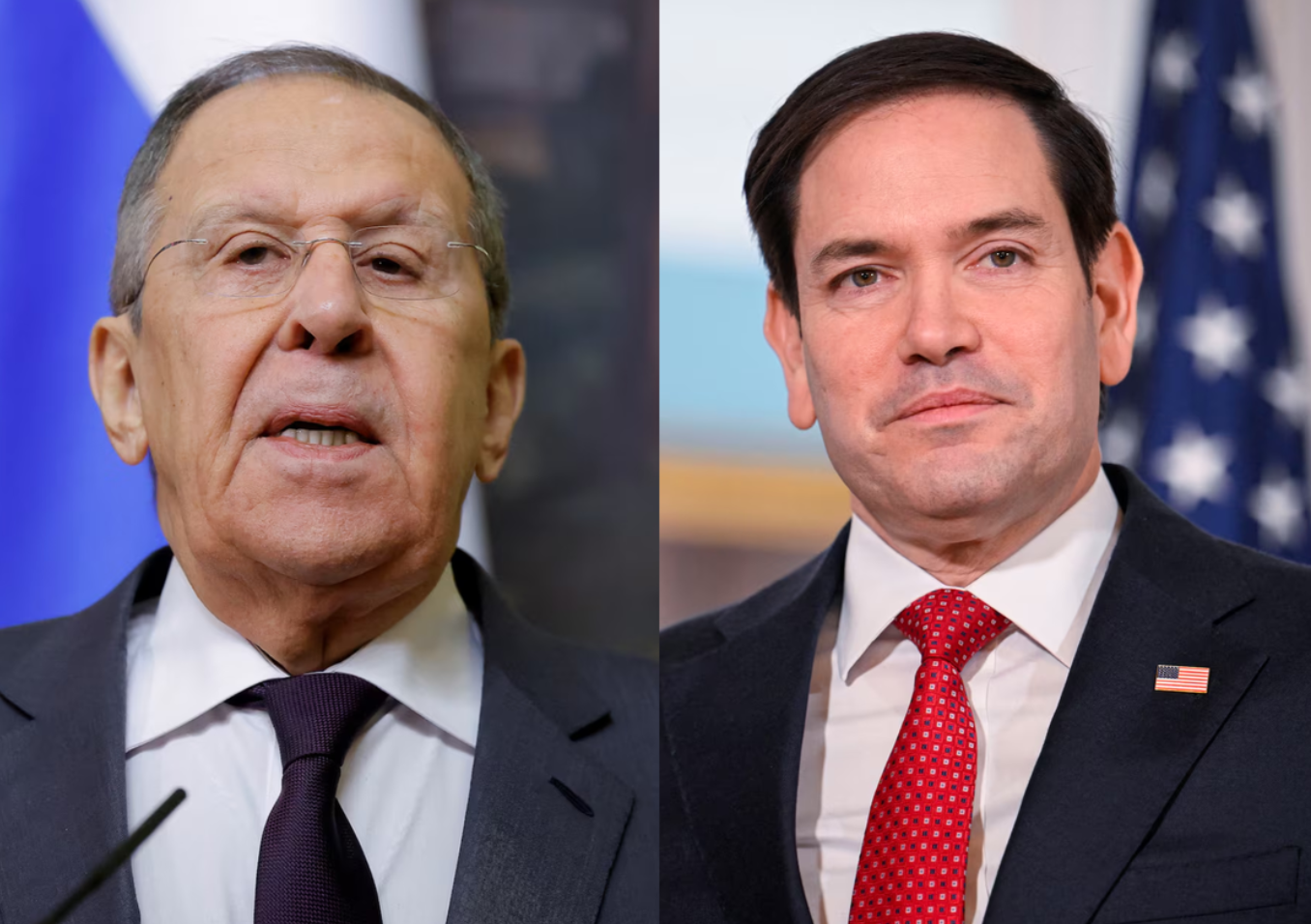 Ngoại trưởng Nga Sergey Lavrov (trái) và Ngoại trưởng Mỹ Marco Rubio điện đàm ngày 15/2. (Ảnh: REUTERS)