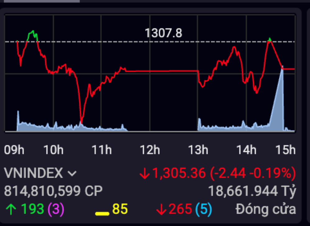 VN-Index giữ được mốc 1.300 điểm nhưng khối ngoại bán ròng gần 950 tỷ đồng. (Ảnh chụp màn hình).