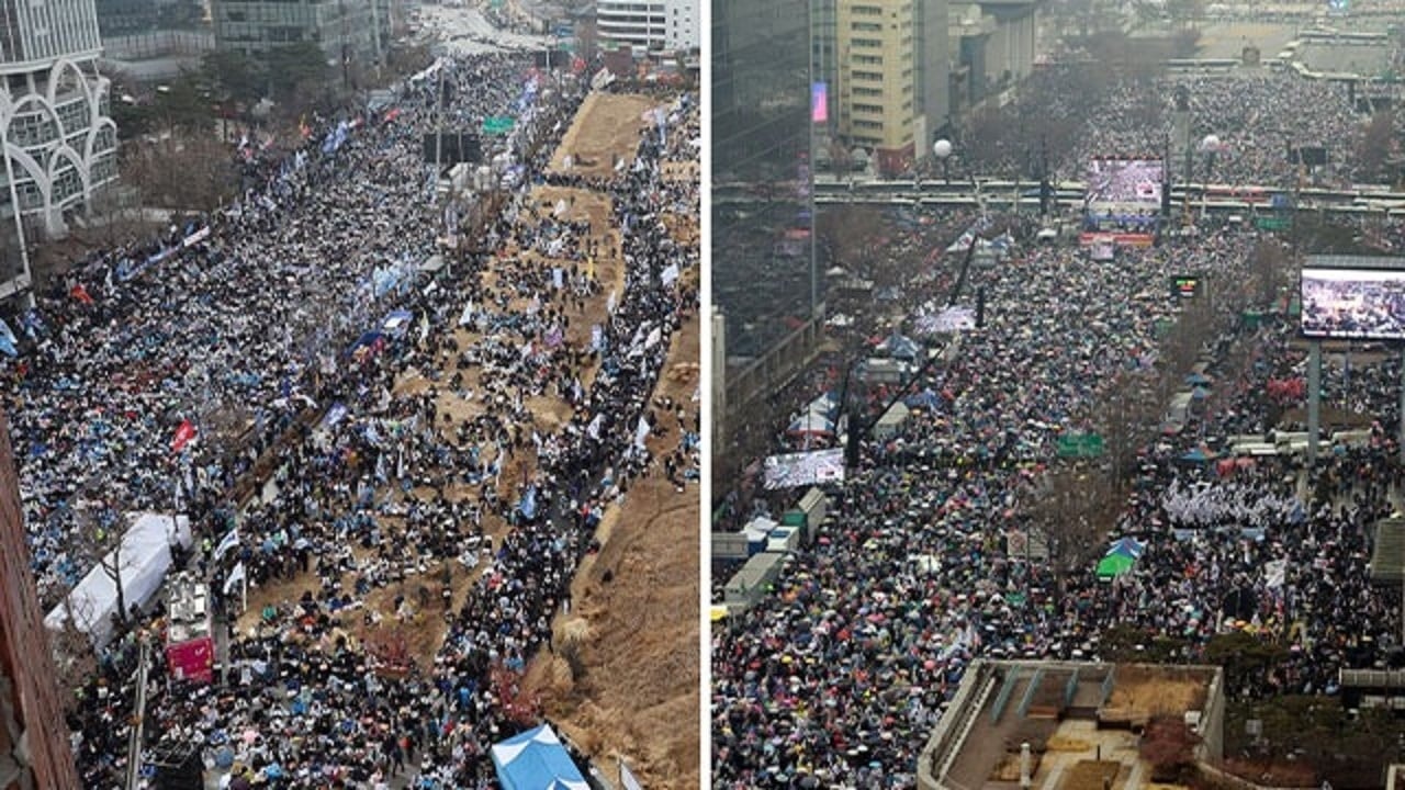 Nhiều nhóm biểu tình lớn ở các địa điểm trung tâm Thủ đô Seoul.