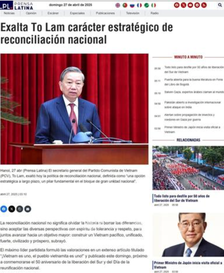 Prensa Latina dành nhiều bài viết sâu rộng, khắc họa sinh động không khí chuẩn bị cho lễ diễu binh hoành tráng tại TP.HCM.
