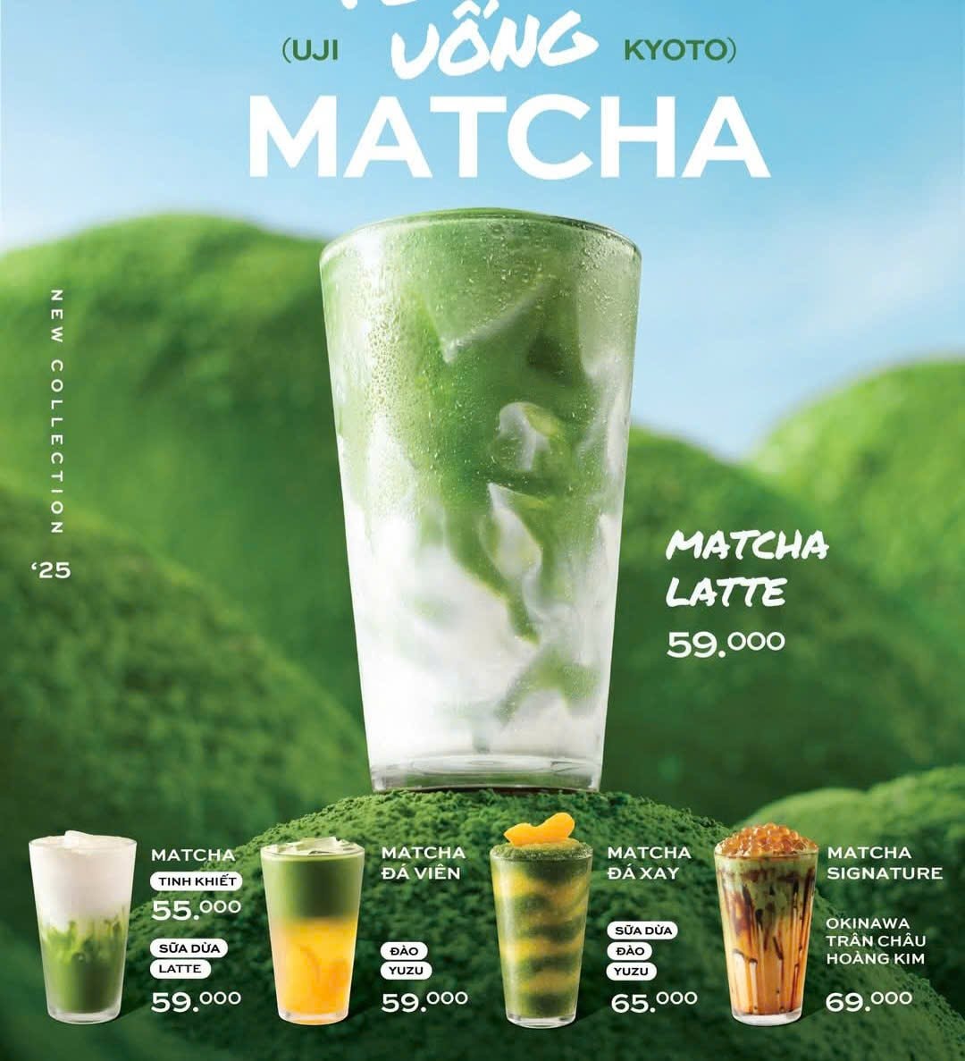 Menu phủ xanh với loạt món mới vừa ra mắt của một chuỗi trà, cà phê nổi tiếng.