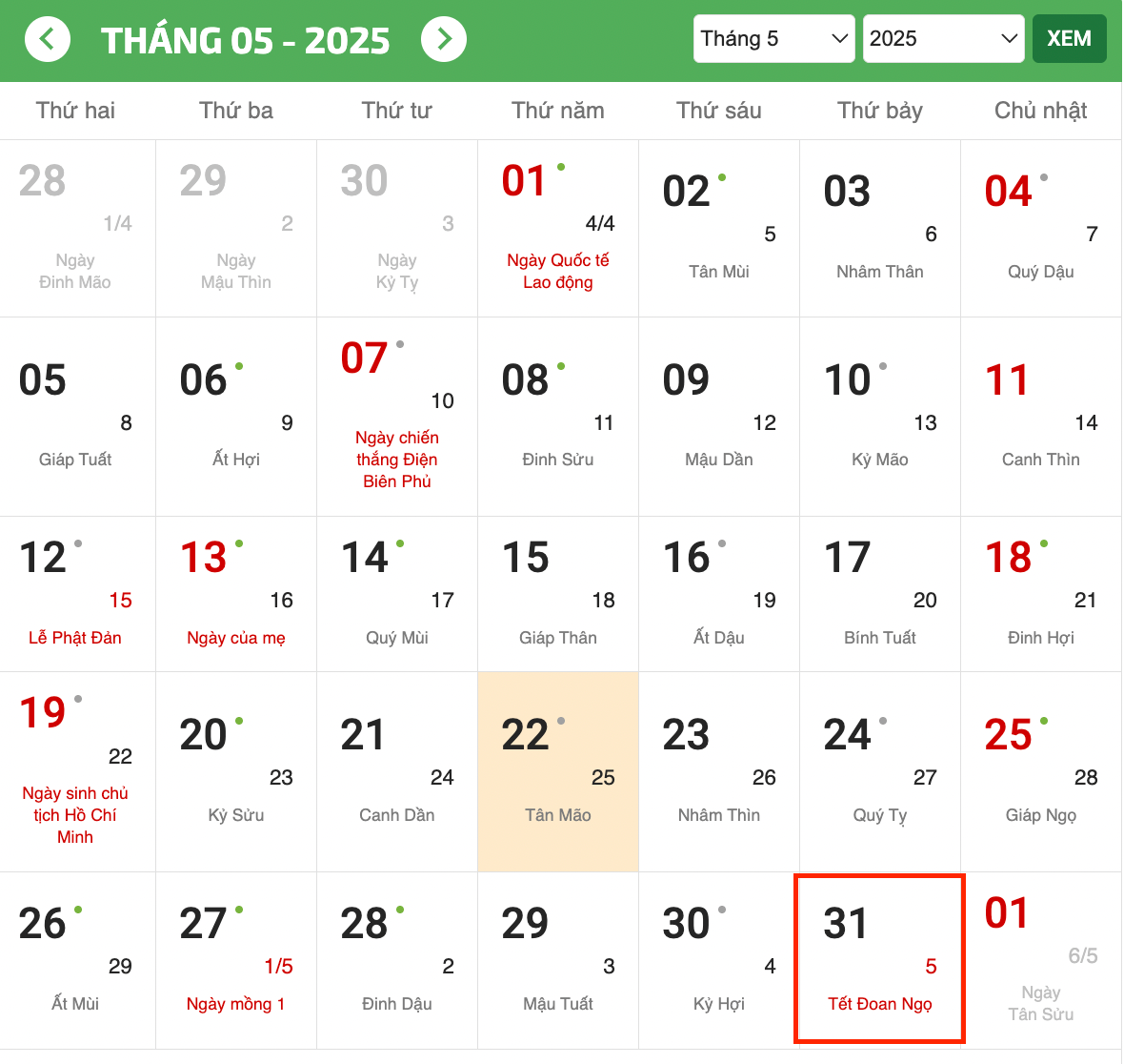 Tết Đoan Ngọ 2025 là ngày nào?