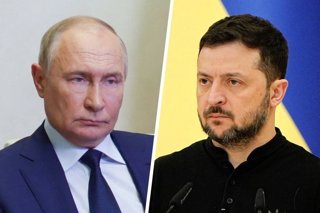 Tổng thống Nga Vladimir Putin và Tổng thống Ukraine Zelensky. (Ảnh: NBC News)