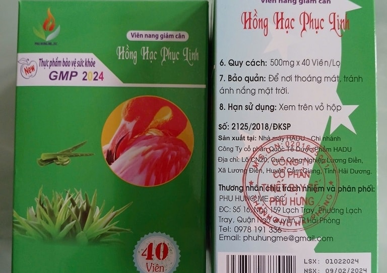 Phát hiện sản phẩm thực phẩm bảo vệ sức khỏe Viên nang giảm cân Hồng Hạc Phục Linh chứa chất cấm. (Ảnh: Cục An toàn thực phẩm)