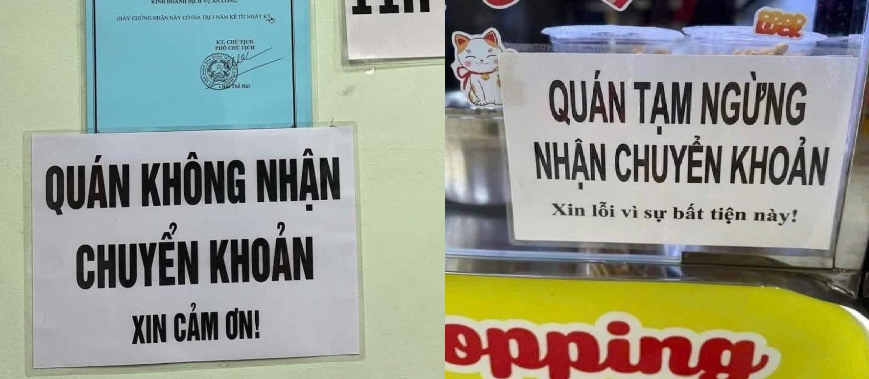 Nhiều cơ sở kinh doanh thông báo không nhận chuyển khoản. (Ảnh: Facebook)