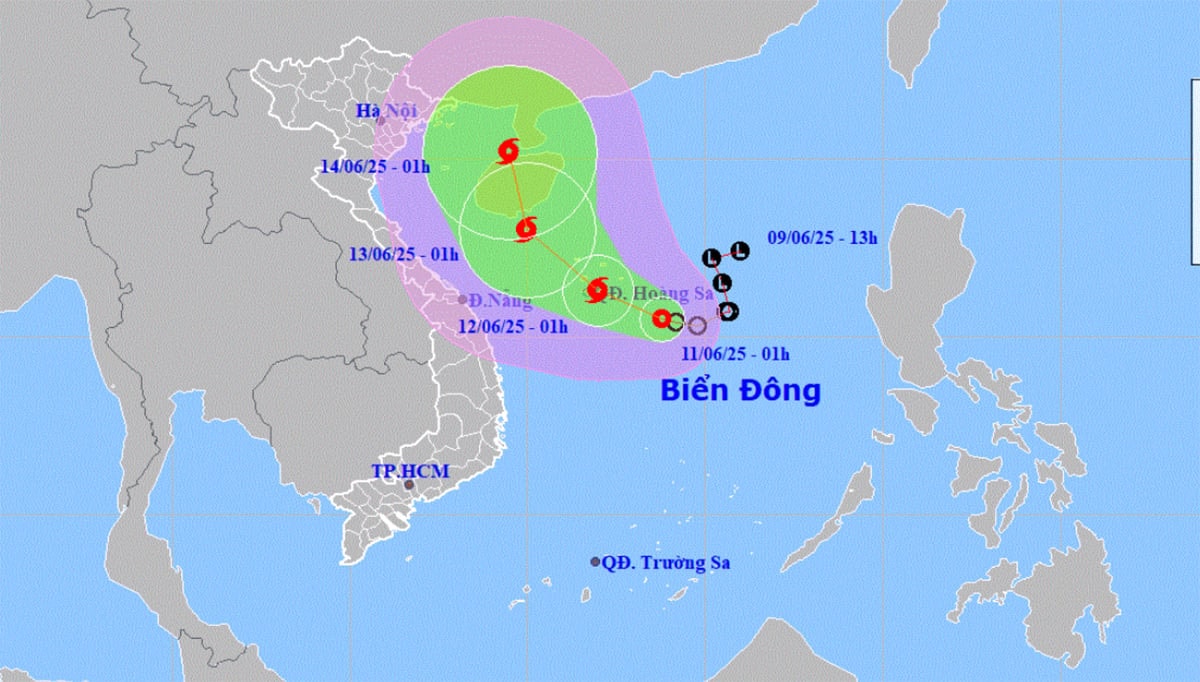 Bản đồ dự báo quỹ đạo và cường độ áp thấp nhiệt đới lúc 2h ngày 11/6. (Nguồn: NCHMF)
