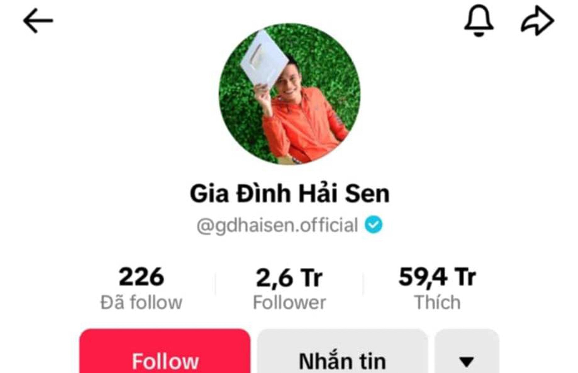 Kênh TikTok 2,6 triệu lượt follow