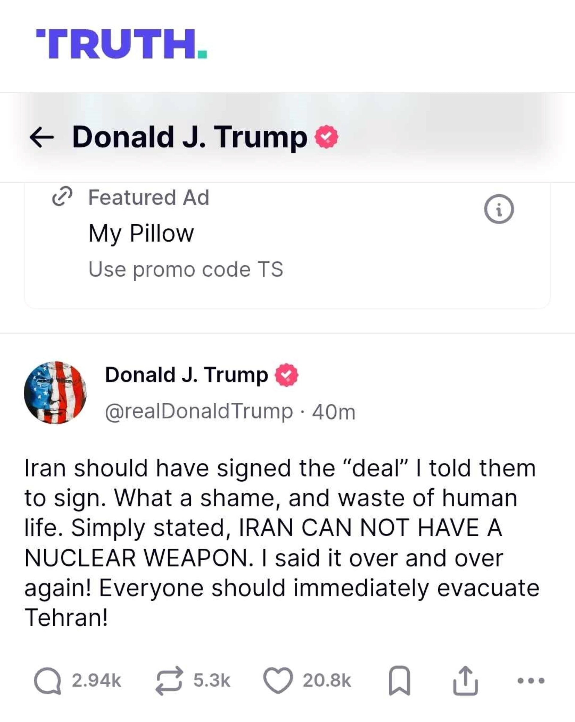Tổng thống Trump đưa ra lời cảnh báo trên Truth Social.