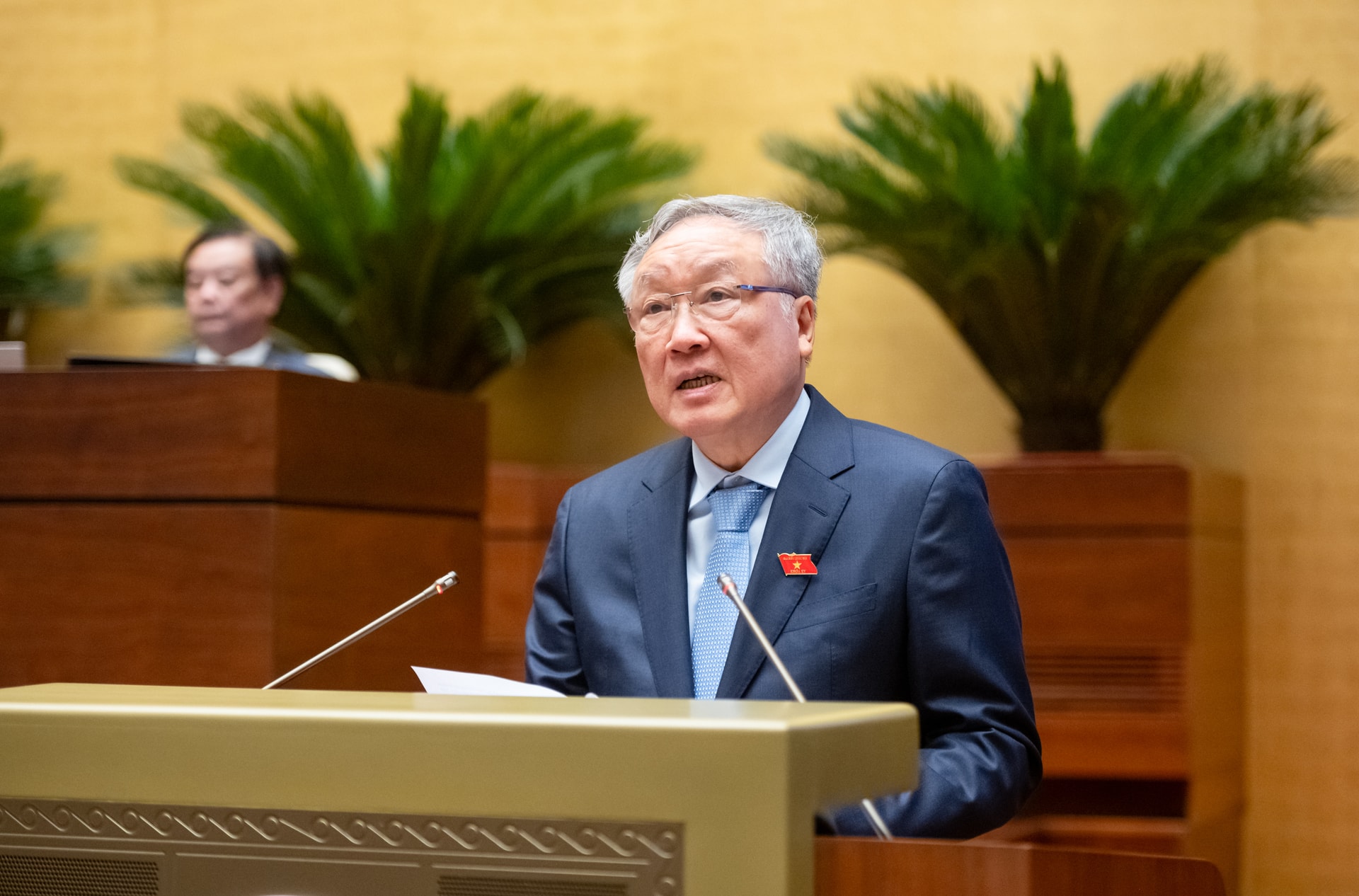 Phó Thủ tướng Thường trực Nguyễn Hòa Bình trả lời trước Quốc hội sáng nay (Ảnh: Quochoi.vn)