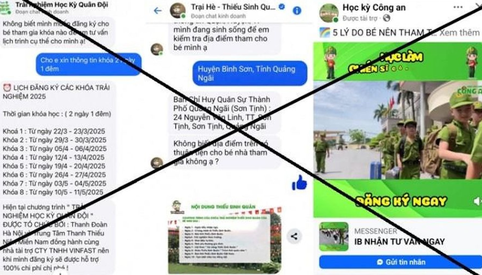 Công an Quảng Ngãi cảnh báo thủ đoạn lừa đảo bằng cách mạo danh các đơn vị tổ chức hoạt động trại hè công an, quân đội.