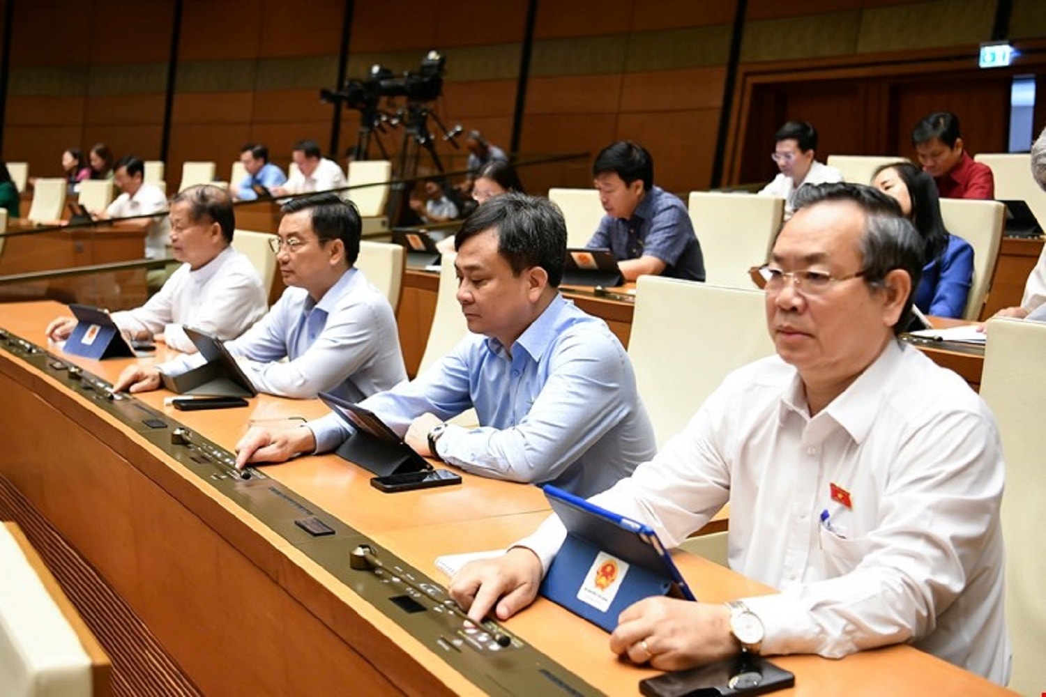 Các đại biểu biểu quyết thông qua Luật. (Ảnh: Media Quốc hội)
