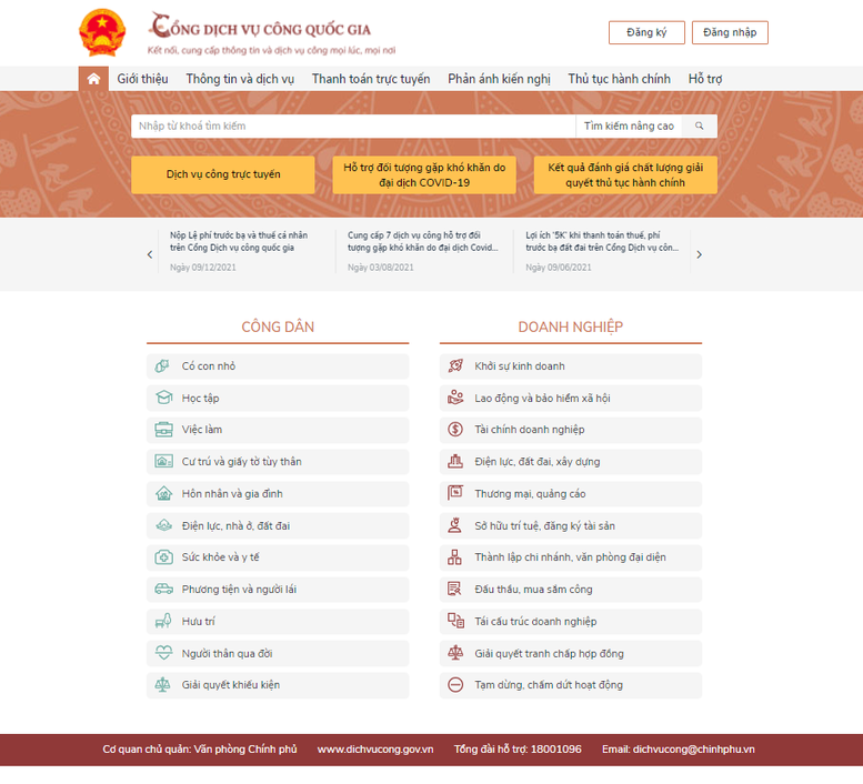 Giao diện Cổng dịch vụ Công quốc gia. (Nguồn: Internet)