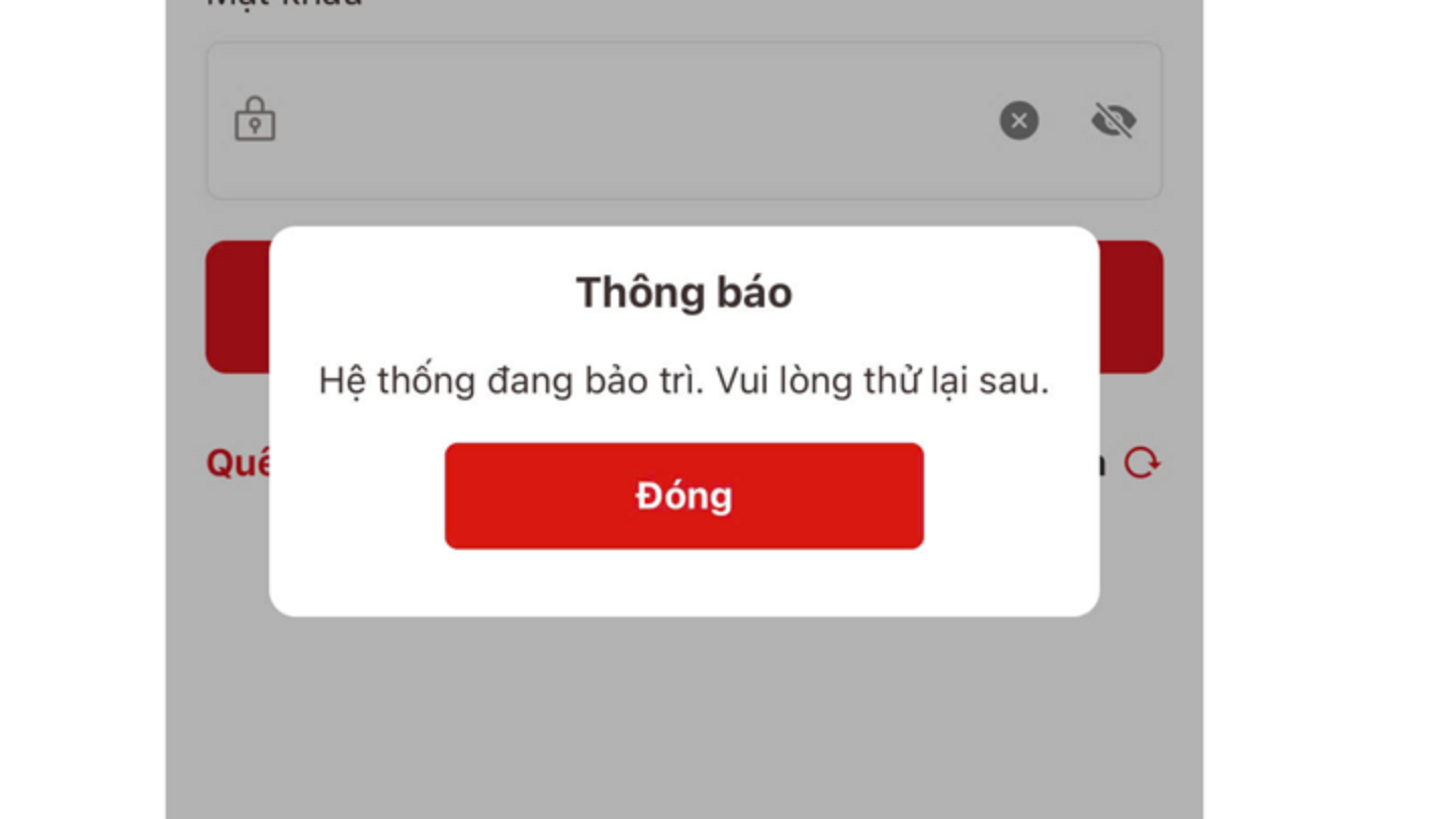Hệ thống liên tục thông báo đang bảo trì vào sáng 30/6. (Ảnh: Thanh Trà)