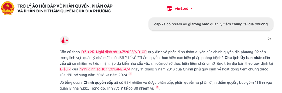 Trợ lý ảo CBCC cung cấp câu trả lời đúng trọng tâm kèm theo dẫn chứng các văn bản pháp luật có liên quan.