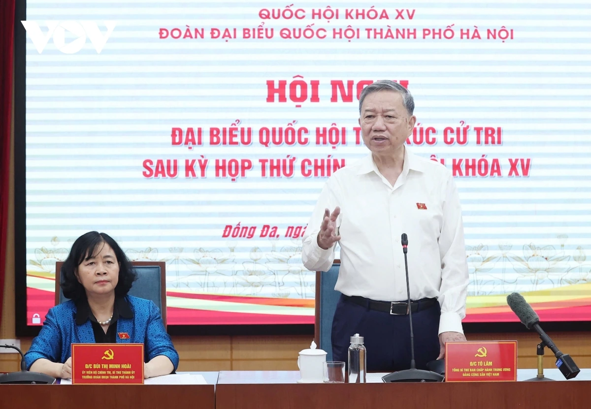 Tổng Bí thư Tô Lâm phát biểu tại buổi tiếp xúc cử tri.