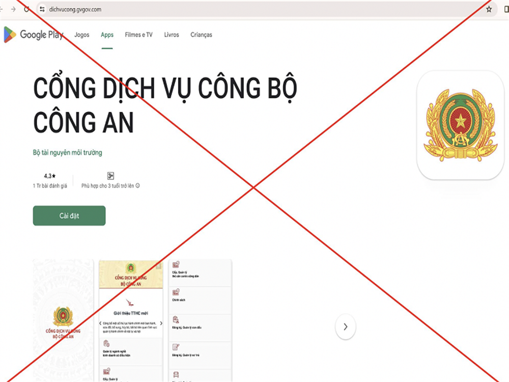Bộ Công an cảnh báo trang web giả mạo (Nguồn: Cổng Thông tin điện tử Bộ Công an)