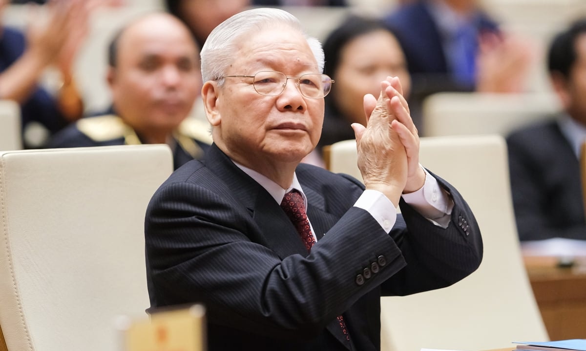 Tổng Bí thư Nguyễn Phú Trọng tại phiên bế mạc Kỳ họp thứ 3, Quốc hội khóa XV (tháng 6/2022). (Ảnh: quochoi.vn)
