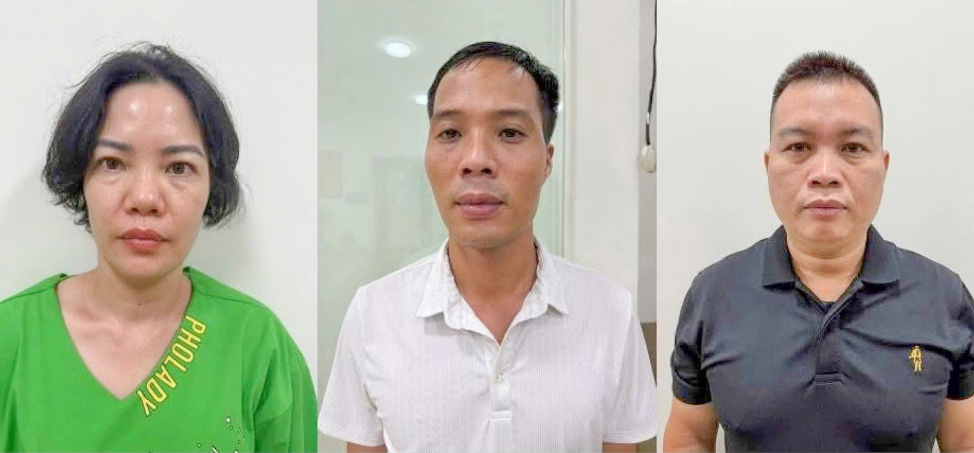 Nhóm nghi phạm tại cơ quan công an. (Ảnh: Công an TP Hà Nội)
