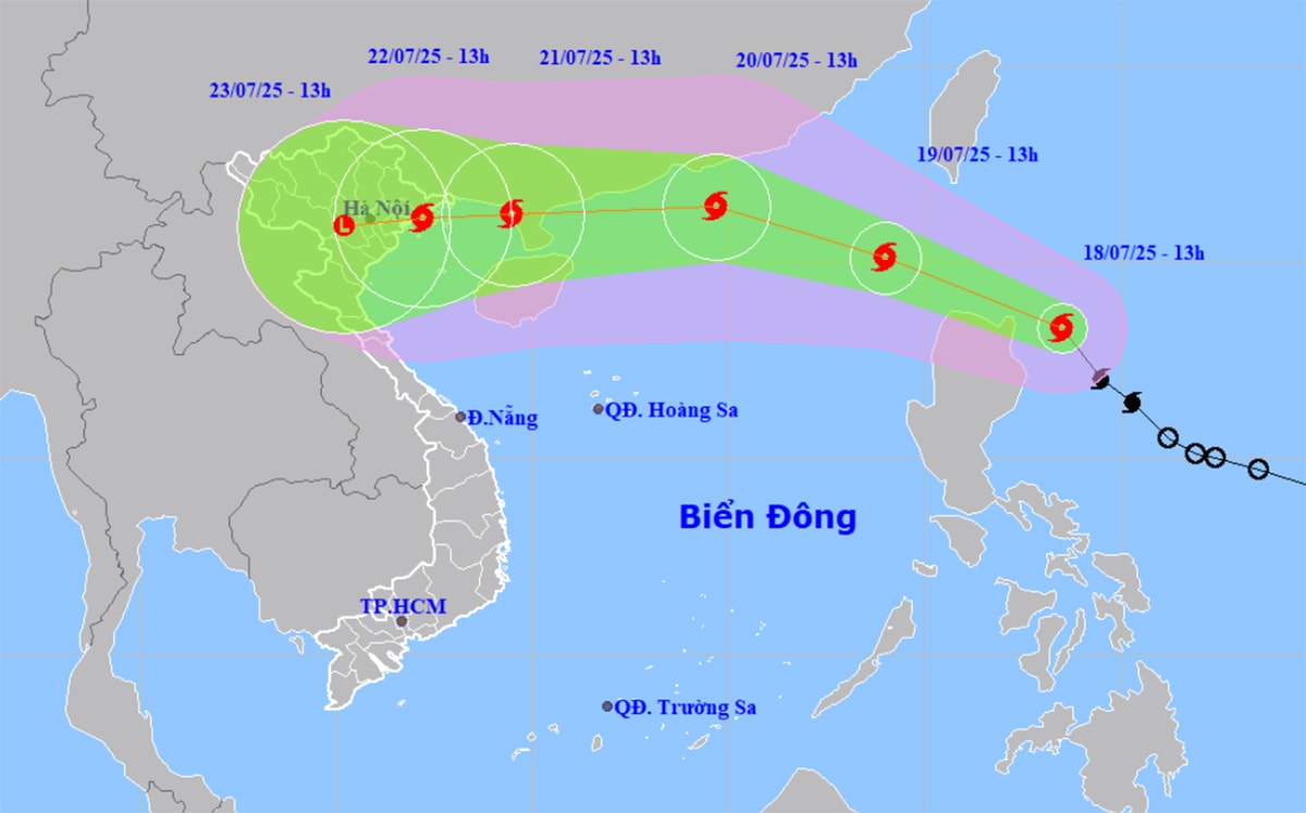 Dự báo đường đi, khu vực ảnh hưởng của bão Wipha. (Nguồn: NCHMF)