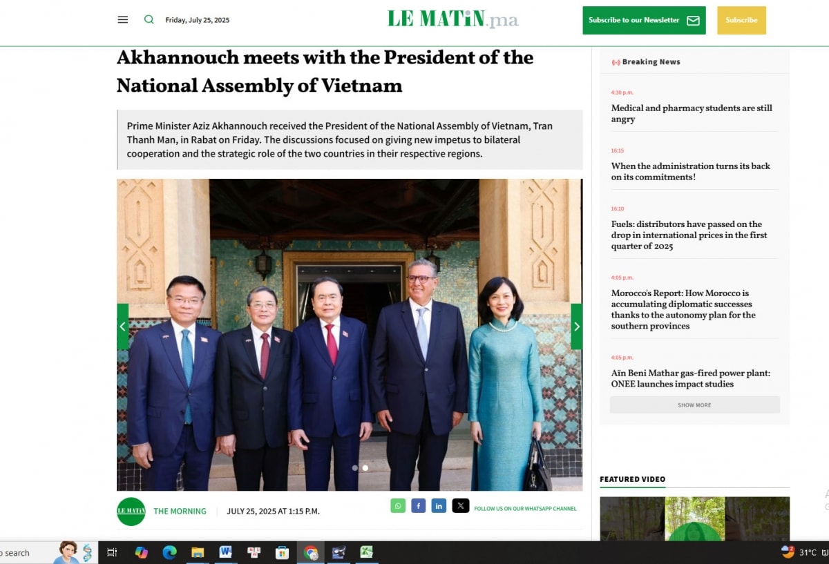 bao chi maroc dua tin dam net chuyen tham cua chu tich quoc hoi tran thanh man hinh anh 2