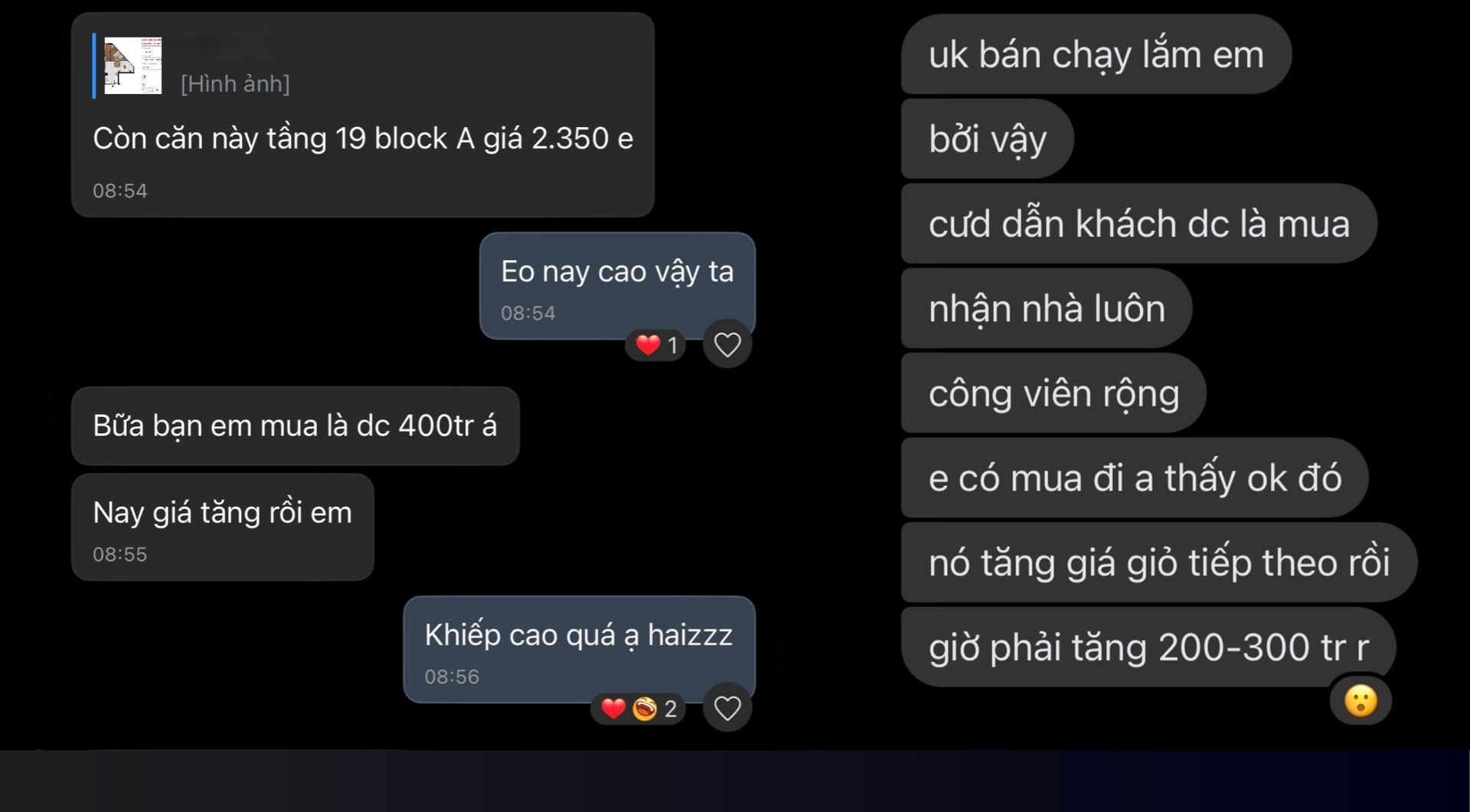 Nhiều môi giới báo căn hộ tăng 200 - 400 triệu đồng trong vài tháng. (Ảnh chụp màn hình)
