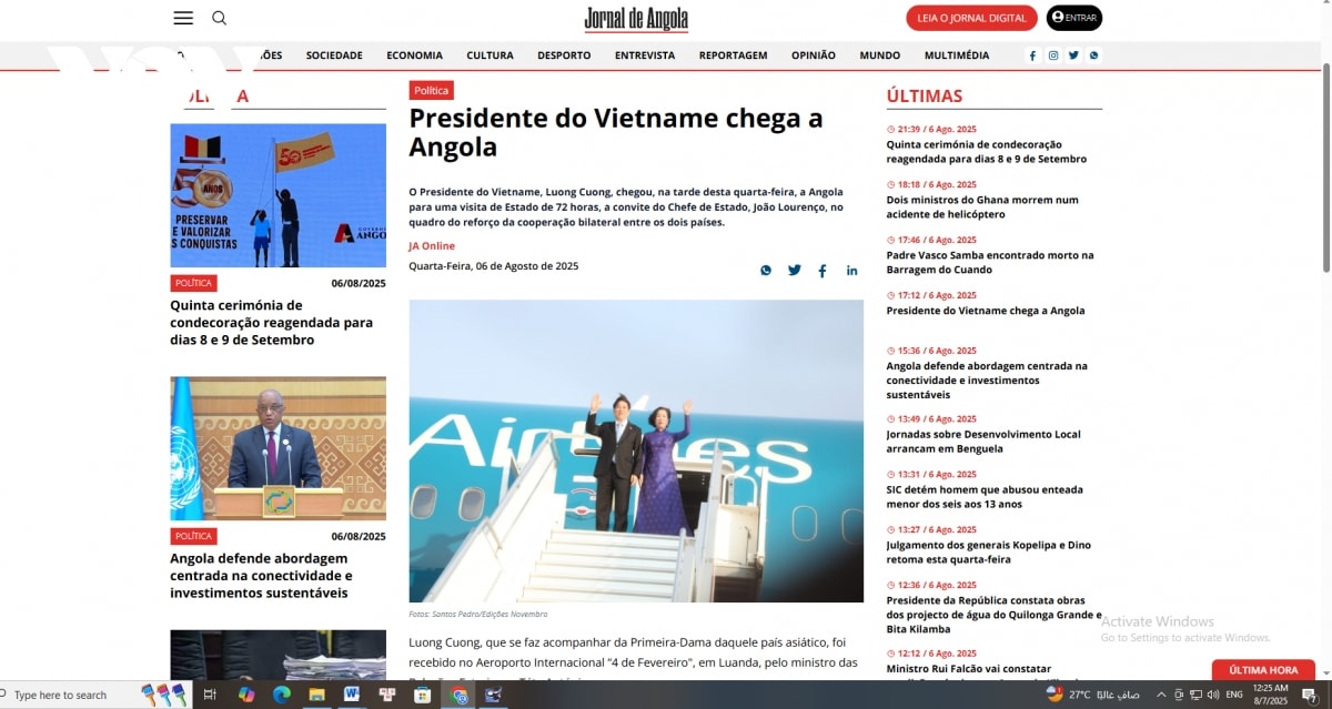 báo chí angola đồng loạt đưa tin về chuyến thăm của chủ tịch nước lương cường hình ảnh 3 bao chi angola dong loat dua tin ve chuyen tham cua chu tich nuoc luong cuong hinh anh 3