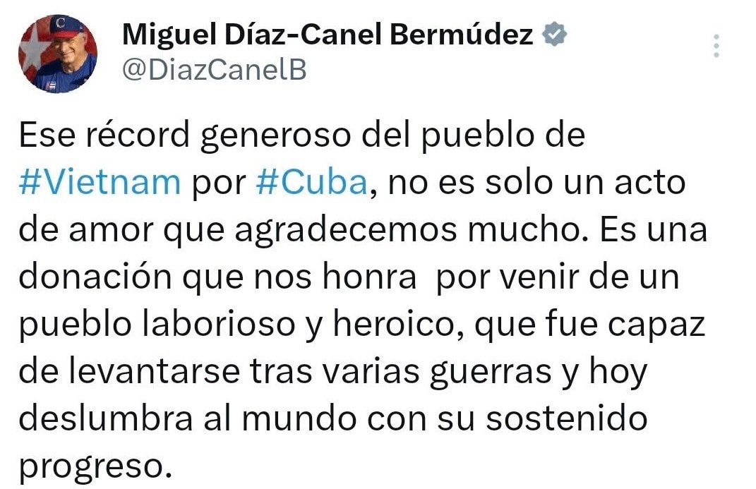 Thông điệp của Bí thư thứ nhất Ban chấp hành Trung ương Đảng Cộng sản Cuba, Chủ tịch nước Cộng hoà Cuba Miguel Díaz-Canel Bermúdez về chiến dịch 